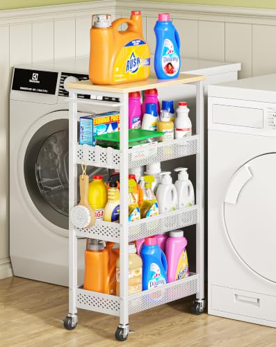 OKZEST 4-Tier Slim Rolling Storage Cart for Laundry Room, Bathroom, Kitchen