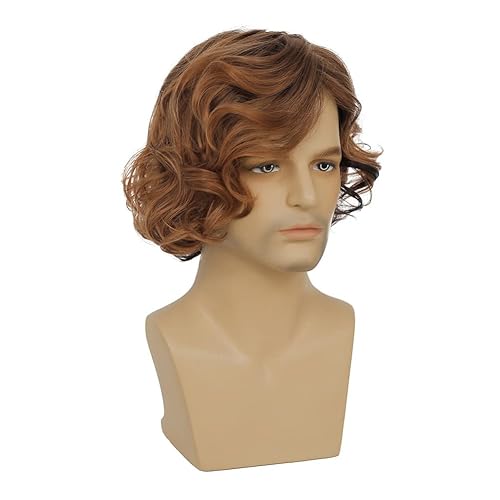 Miniatura 4 de Dai Cloud Peluca rizada de rubio a marrón para hombre pelo sintético natural resistente al calor para uso diario fiesta cosplay Halloween