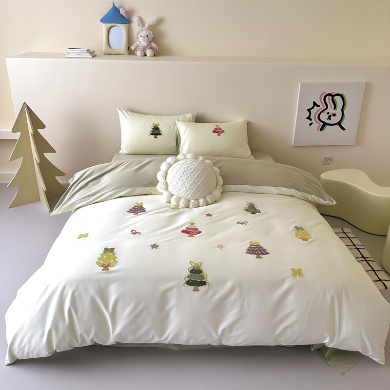 Weihnachts-Bettwäsche-Set, besticktes Weihnachtsbaum-Design,...