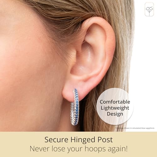 925 Sterling Silver Gemstone Hoop Earrings for Women with White Sapphires | Inside Out Hoop Earrings for Women | Hypoallergenic 25MM Sapphire Ruby or Emerald Birthstone Earrings by MAX + STONE4