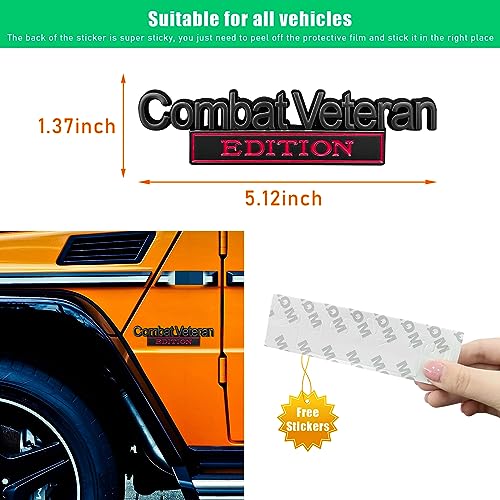 Image of Ziciner Combat Veteran Edition Emblem, 3D Metal Raised Car Fender Badge Decal with Strong Adhesive, Universal Combat Veteran Letters Sticker Replacement for Car (Black & Red)