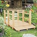 Giantex 5 ft Garden Bridge - Natural Wood Arc Footbridge Walkway with Side Railings, Decorative Wooden Bridge Landscaping for Backyard Farm Garden Creek Pond Decor, Easy to Assemble (Natural)