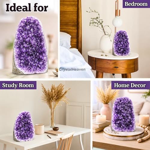 Image of Amethyst Crystal Stone Certified Cluster, 1 to 1.5 KG | Raw Amethyst Stone Original Certified for Energy Cleansing, Meditation, Chakra Balancing, Healing and Decoration Gift
