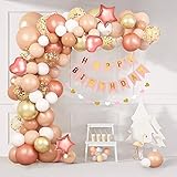 ❤ [Color de Fantasía]: Este juego de oro rosa fiesta decoración es de color naranja melocotón y está decorado con globos de confeti dorado. Sus cálidos tonos naranja-rosa, suave oro rosa, colores románticos como el sol otoñal y el champán, son perfectos para decoraciones festivas y de fiesta.