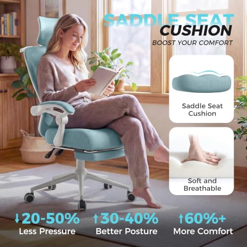 Image of CYKOV Ergonomic Office Chair with Footrest - Adjustable Lumbar Support & Headrest, 90-135 Reclining Mesh Back Computer Chair - Home Office /Gaming, 350lbs Capacity