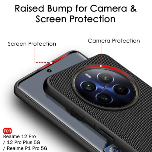Image of TheGiftKart Back Cover Case for Realme 12 /12 Plus 5G / P1 Pro 5G | Slim & Lightweight | Ultra-Premium Design | Camera Protection Bump | Fabric Texture Case Cover (PC & TPU, Black)