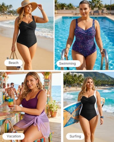 Image of Women Plus Size One Piece Swimsuits Tummy Control Twist Front Bathing Suit