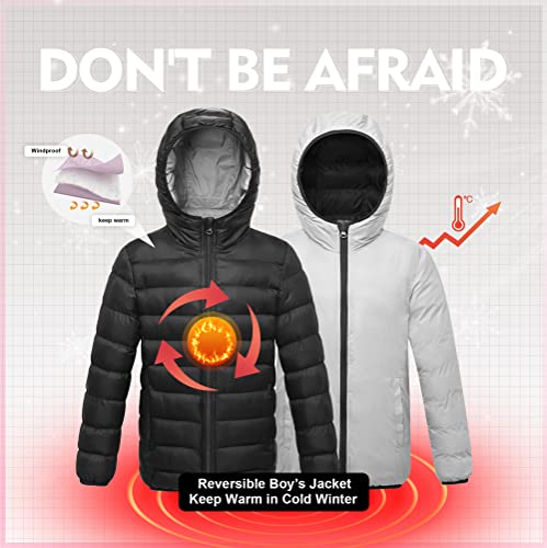 Ggleaf Boys' Hooded Lightweight Water Resistant Puffer Jacket Winter Coat Black And Light Grey 14-16 #TOP2