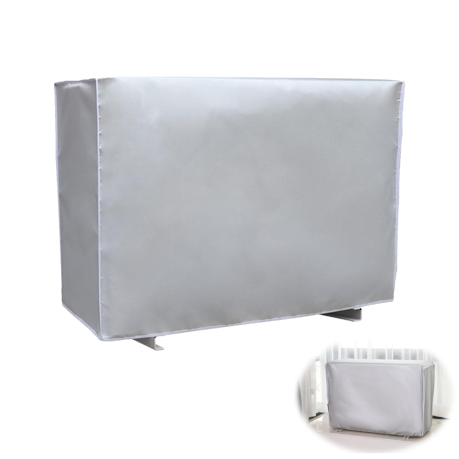 Cache Climatiseur Exterieur Imperméable L | Housse Climatiseur Extérieur Protection Étanche Anti-Poussière, Anti-Neige, Résistante aux UV et à la Pluie | Tissu Oxford Argenté, 86x28x54cm
