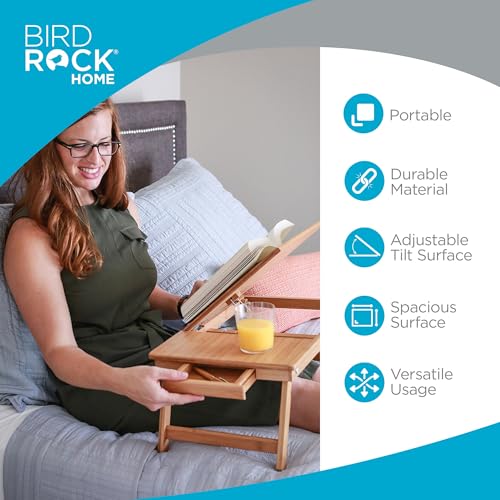 Birdrock Home 8025 Bamboo Laptop Bed Tray With Adjustable Tilt Surface | Foldable Legs & Pullout Storage Drawer | Wooden Lap Desk thumb #2