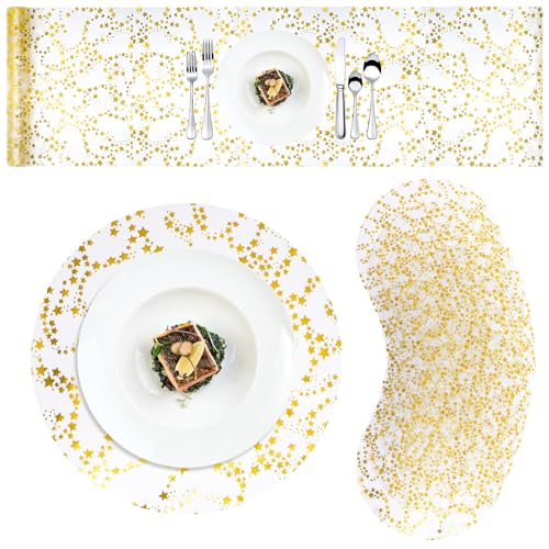 URROMA Lot de 11 Sets de Table jetables en Maille dorée - Motif étoiles dorées - Chemin de Table...