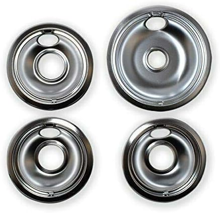 3 X W10196406, 1 X W10196405 Range Drip Pan, 6 Inch & 8 Inch Chrome-Replaces WPW10196405, WPW10196406, AP6016814, PS11750107, AP6016815, PS11750108, W10126584, W10132135, W10179653