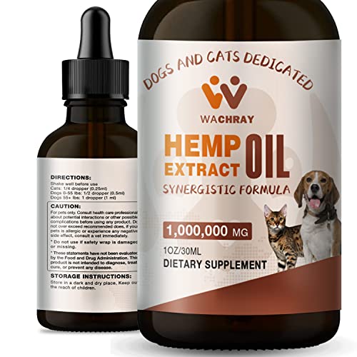 WACHRAY Hemp Oil for Dogs Cats - 100,000,0 Max Potency - Helps with Pet Hip & Joint, Pain, Arthritis, Relief Anxiety and Stress - Pets Organic Hemp Drops - Miracle Formula -Made in USA - (1-Pack)