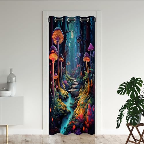 Fairy World Mushroom Door Curtains for Doorways, Colorful Mushrooms Kawaii