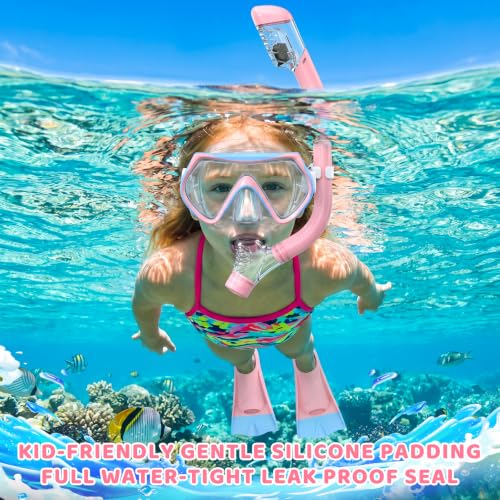 Snorkel para Niños con Máscara Antivaho, Snorkel Dry Top y Aletas de Silicona miniatura 6