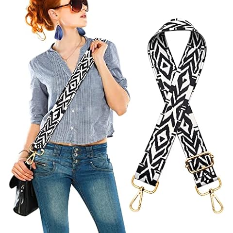 Wide Shoulder Strap, Adjustable Replacement Bag Strap with Metal Swivel Hooks, Suitable for canvas wallet with shoulder bag with crossbody bag (Black and white) Cover