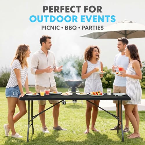 Image of SIMPLI-MAGIC Black Foldable Table (6FT), 2-Pack Indoor /Outdoor Folding Utility Tables with Carry Handle for Parties, Events, Crafts, and Picnics