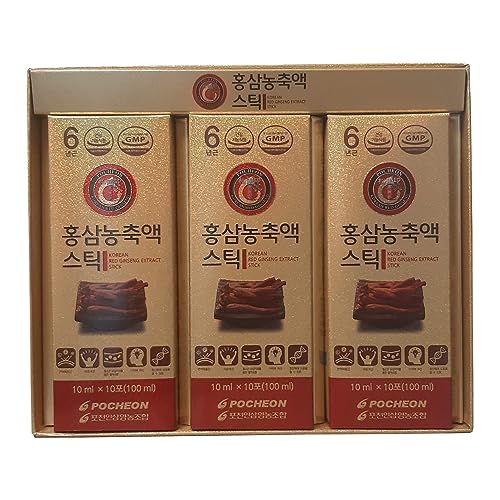 Pocheon Korean Red Ginseng Extracto, 30% de extracto de ginseng, paquetes individuales para servir – 30 varillas (10 ml x 30), soporte inmune natural, disponible como té
