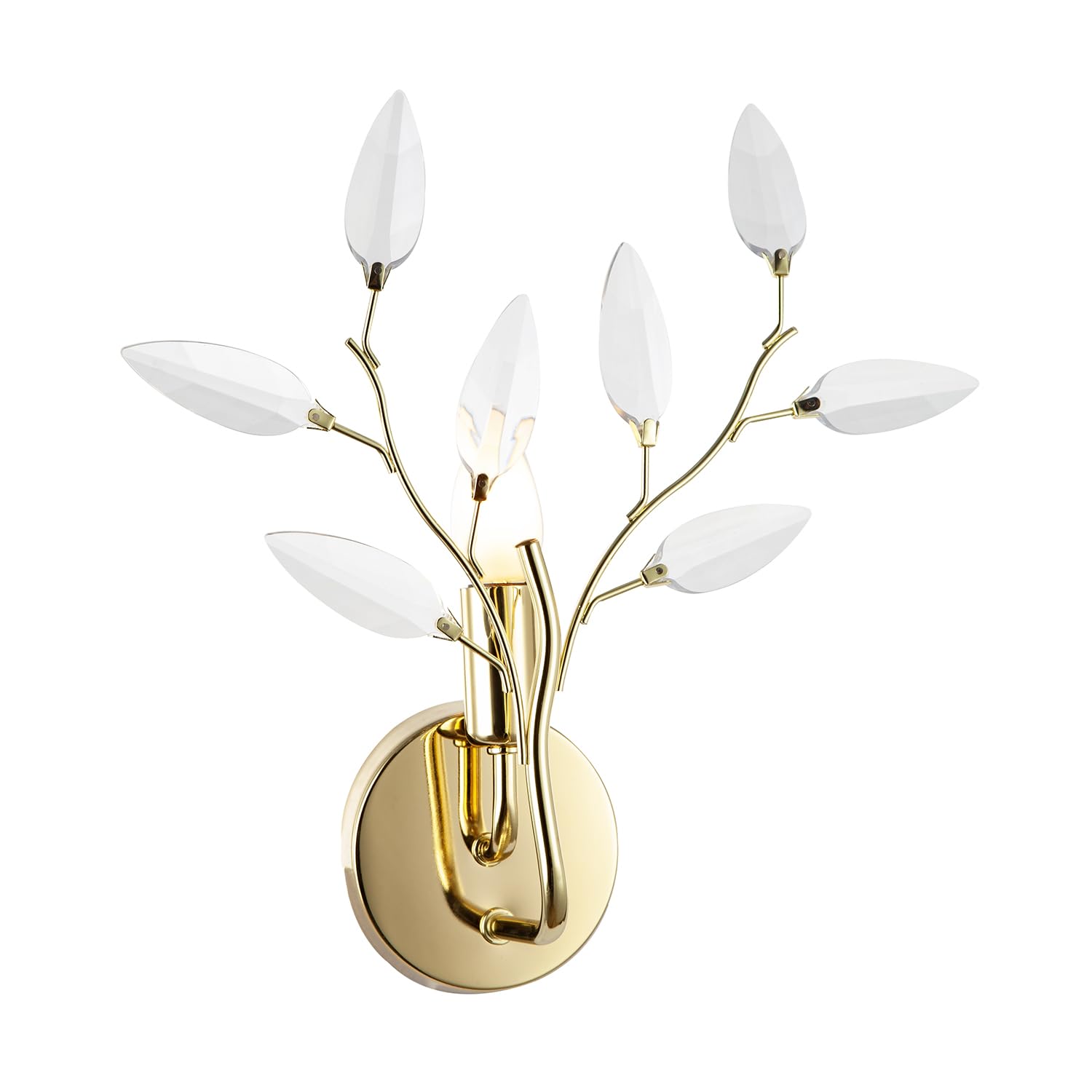 Happy Homewares Polished Brass Modern Designer Tree Birch Plated Wall Light Fixture With Clear Acrylic Leaves | 1 X 7W E14 | 30Cm X 36Cm X 15Cm