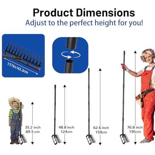 Garden Hoe Stirrup Hoe Weeding Tools, 2-in-1 Garden Hoe for Weeding with 76.8\" Adjustable Handle, Heavy Duty Gardening Tools with 12 Tines for Weeding, Loosening, Digging and Cultivation - Thumbnail 5