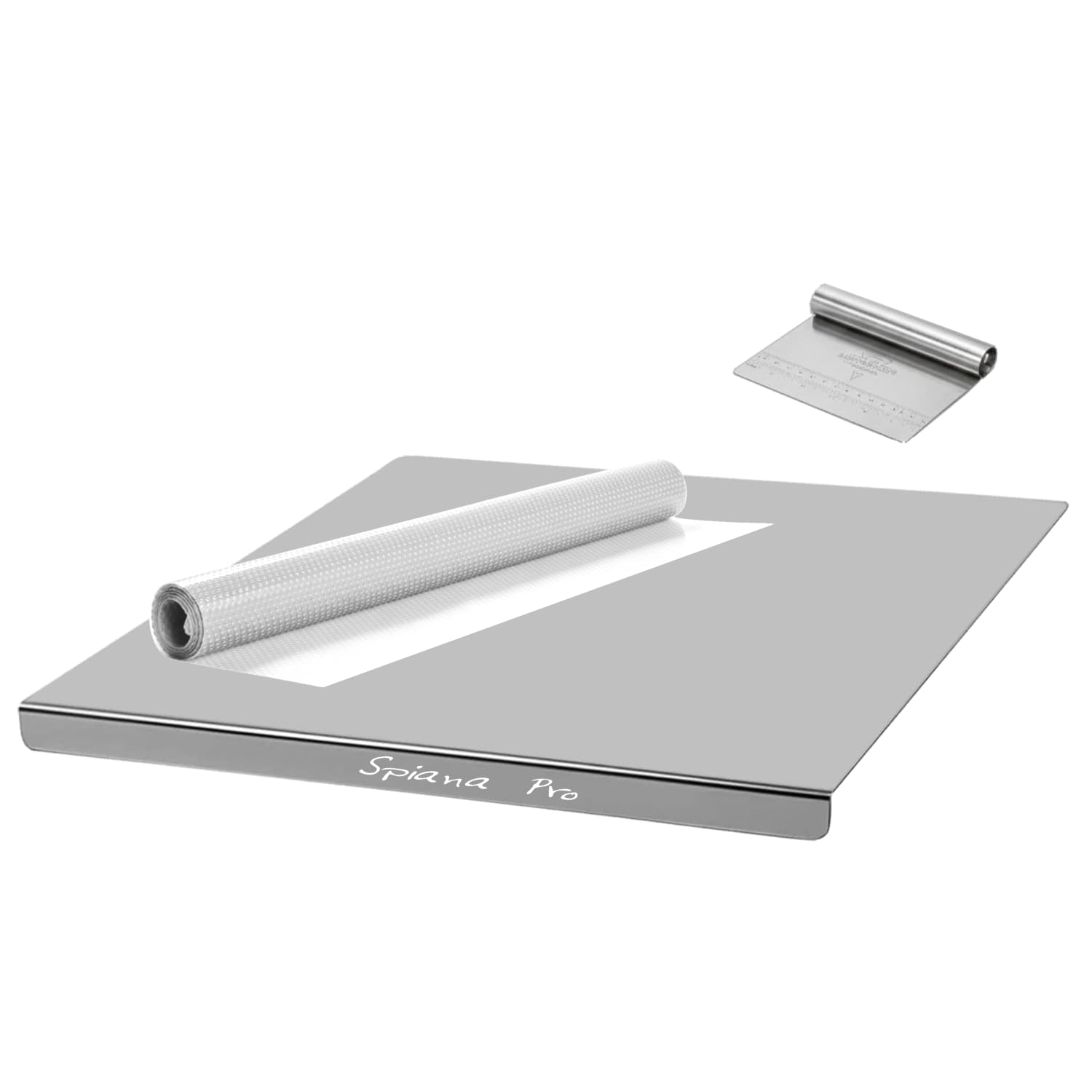 Spianatoia per Impastare in Acciaio Inox Tagliere Piano da Lavoro per Cucina Bar e Ristorante per Impastare Pane Pizza Focaccia, 60 x 50 cm con Bordo + Tappetino Antiscivolo e Spatola
