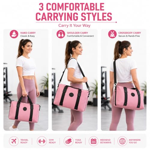 Image of Storite Travel Duffel Bag for Women & Men, Water-Resistant Nylon Weekender Bag with Adjustable Shoulder Strap, Lightweight Overnight Luggage Bag for Travel, Sports & Daily Use (Pastel Pink)
