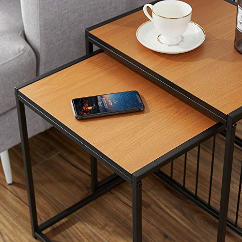 Vecelo Industrial Nesting Coffee Table Set Of 2,Stacking Side Or End For Living Room Balcony Home And Office, Light Brown #TOP4
