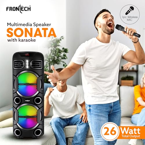 Image of FRONTECH Sonata Multimedia Wireless Trolley Speaker - 26W Output, Bluetooth 5.0, LED Display, Disco Light, Wheels, Handle - (SW-0180, Black)