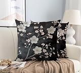 Genérico Negro Fundas Cojines 40x40cm Juego de 2 Fundas de Cojines,Flor Lino Funda Cojin Decorativas con Cremallera Oculta para Cama decoración Sofás Sala de Estar Dormitorio Exterior-1730