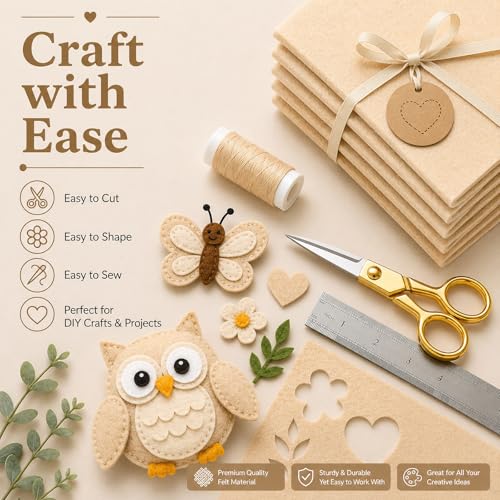 Image of Sand Large Felt Fabric 36 inch x 36 inch (1 Square Yard), 1mm Stiff Felt Sheet, Nonwoven Fabric for Crafts, DIY Projects, Art, Sewing, Lining & Decorations