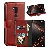 UOGNADGD Leder-Flip-Hülle Kompatibel mit Alcatel A7 XL Geldbörsen-Hülle mit Kartenfächern, Magnetverschluss, Kickstand, RFID Stoßfest (Rot)