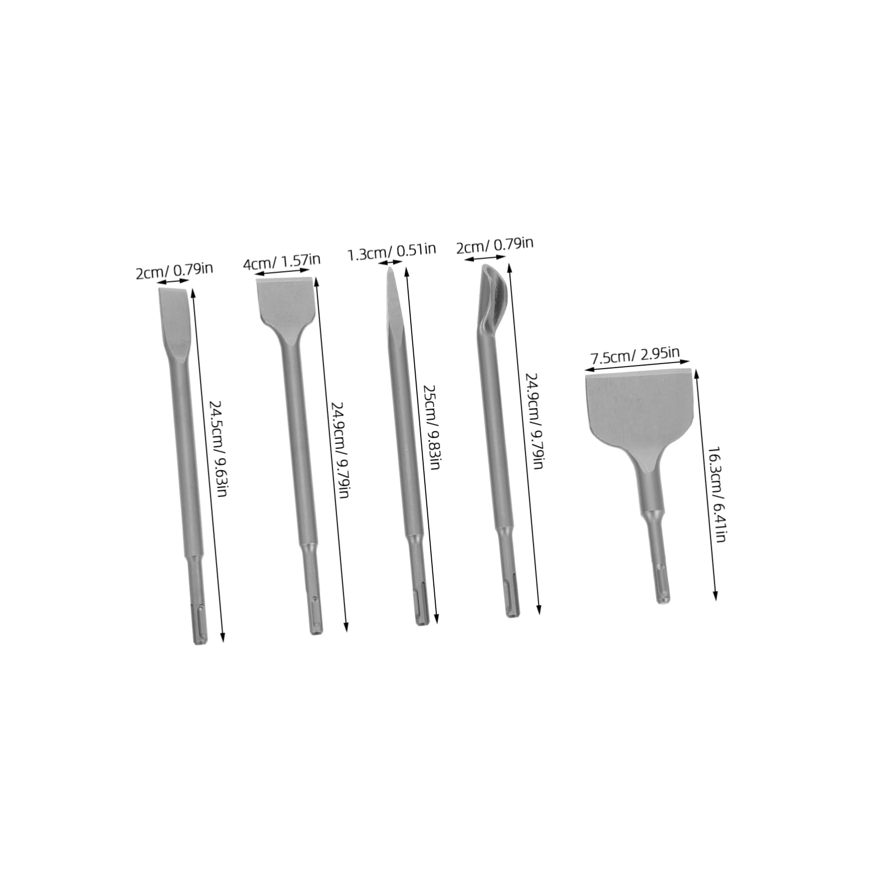 FUNOMOCYA 5pcs Set Concrete Chisel Set Precision Tile Remover Tool for Cement Brick and Stone Includes Wide Flat Pointed and U Shaped Chrome Construction Portable and Versatile Design