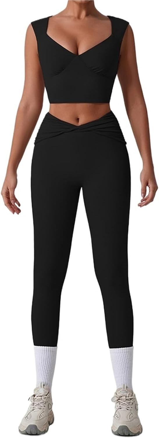 Workout Sets for Women 2Pcs Women Yoga Set Fitness Sportswear Gym Tracksuit High Waist Flare Leggings Athletic Wear