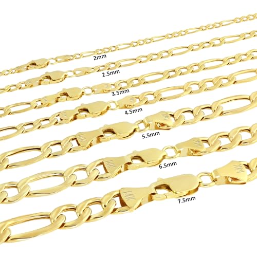 Nuragold 14K Real Yellow Gold Figaro Link Chain Bracelet 7