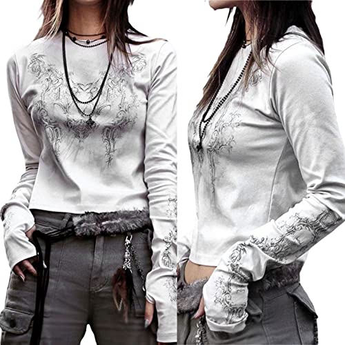 Image of Grunge Clothes for Women Y2K Tops Long Sleeve Fairy Grunge Aesthetic Shirts Teen Girls Vintage Graphic Tees Fall
