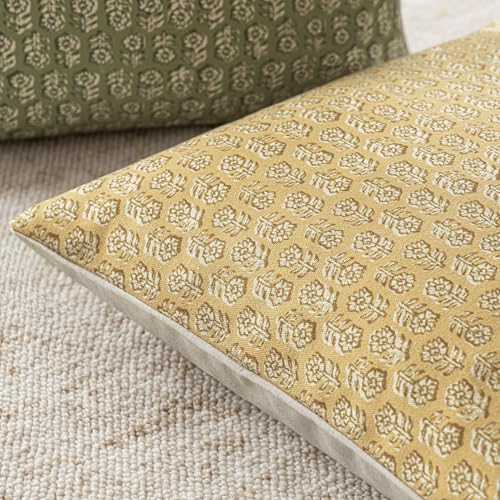 Image of Foindtower Set of 2 Decorative Neutral Floral Print Throw Pillow Covers Vintage Accent Farmhouse Cushion Covers Boho Home Decor For Sofa Couch Chair Bedroom Living Room Outdoor,20x20 Inch,Light Yellow