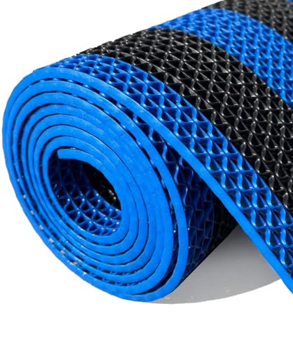 Image of Double Colour Anti Skid & Multipurpose /Bathroom Mat /Shower Mat /Carpet /Rugs /Rainmat /Swimming Pool Mat|Waterproof Doormat for Indoor /Outdoor Home Office Entrance| (Black-Blue, 2x14Ft)