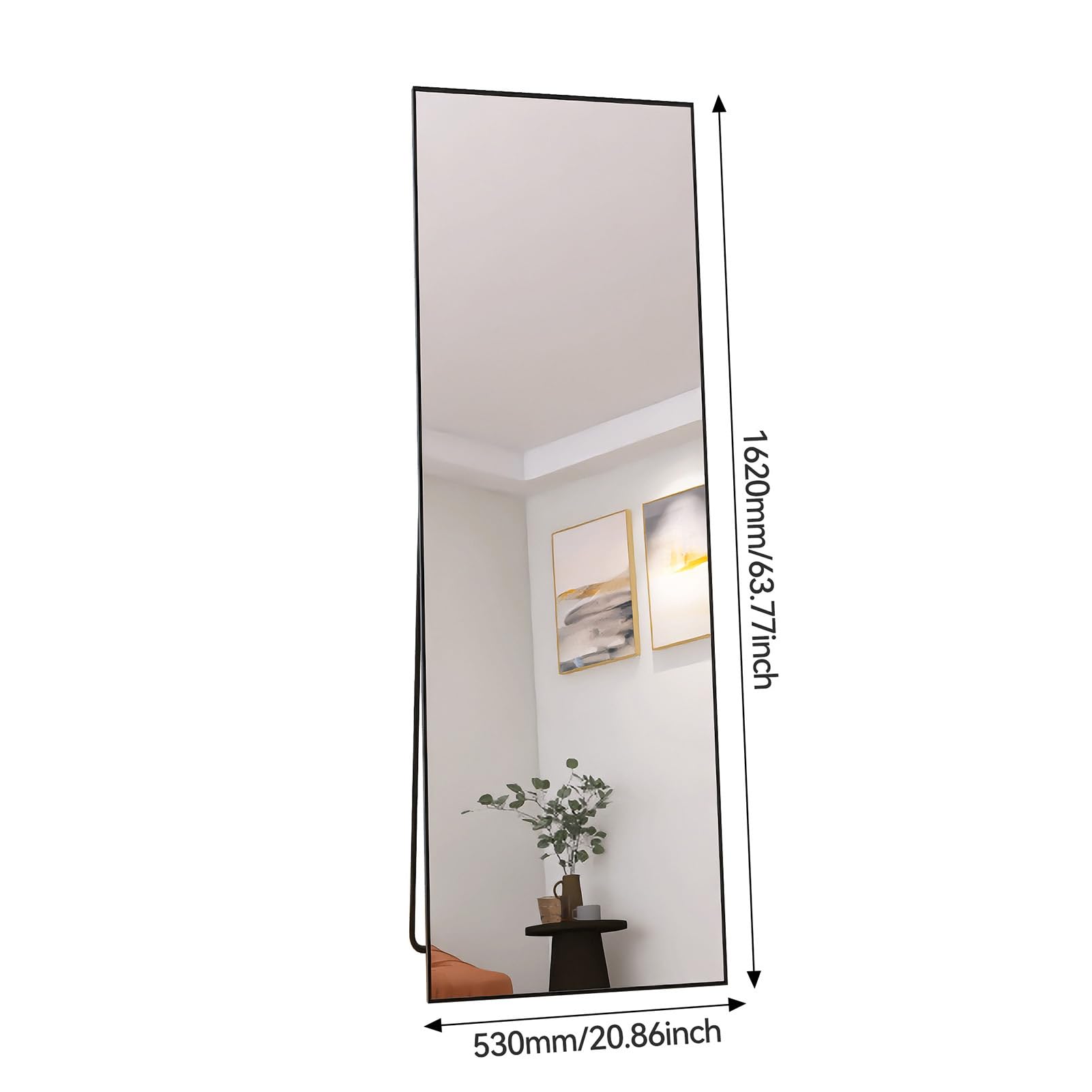 Specchio intero con cornice in alluminio, vetro temperato, specchio rettangolare da appendere, inclinabile, per soggiorno, camera da letto, guardaroba, 162 x 53 cm