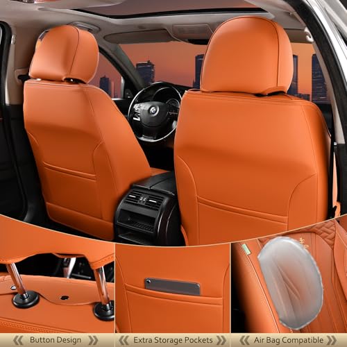 Image of FLORICH Seat Covers, Leather Car Seat Covers Front Seats, Automotive Seat Covers Waterproof Car Seat Cushion Orange Seat Cover Protector Universal Fit for Most Cars Trucks SUVs