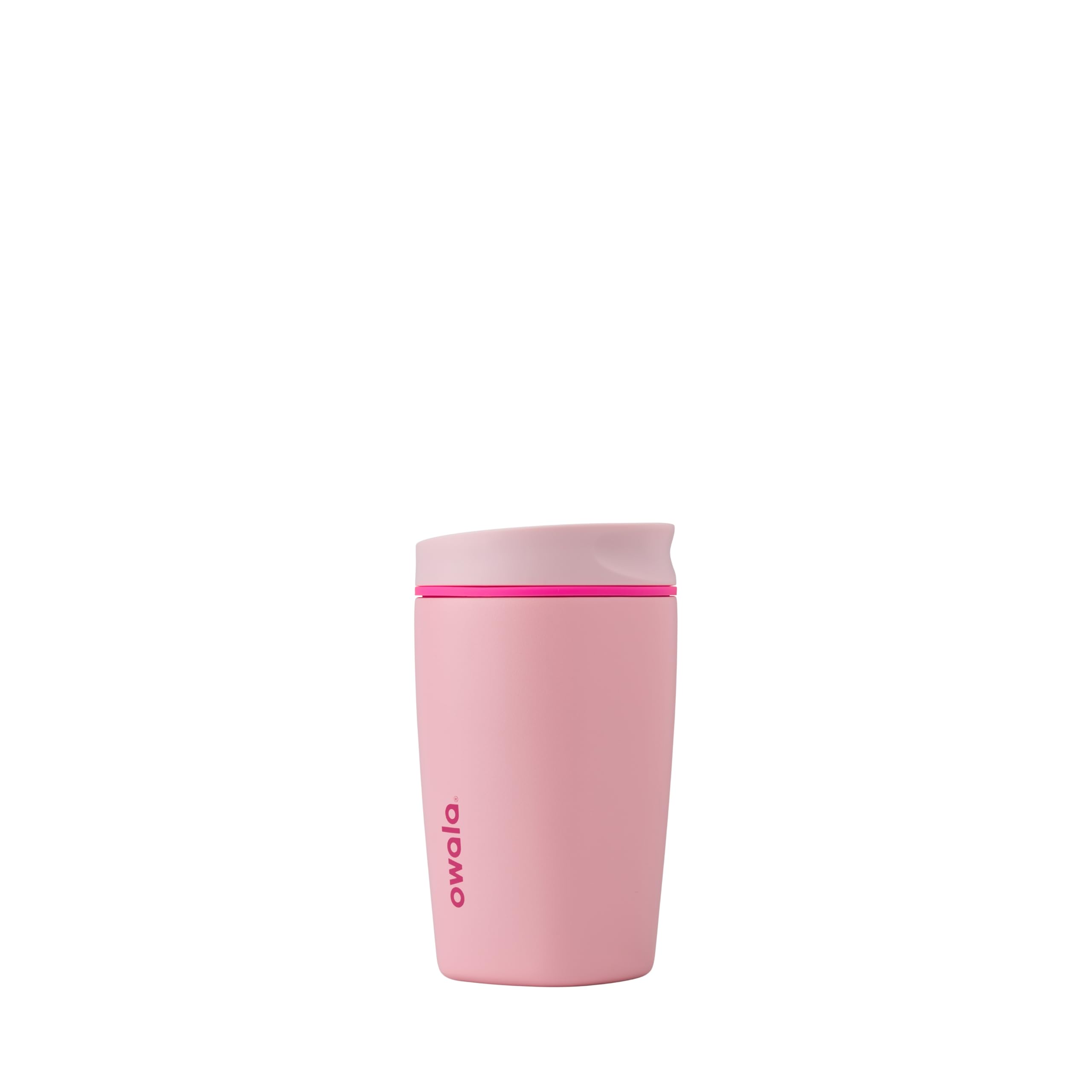 OwalaSmoothSip Slider Insulated Stainless Steel Coffee Tumbler, Reusable Iced Coffee Cup, Hot Coffee Travel Mug, BPA Free 355ml, Pink (Pucker Up)