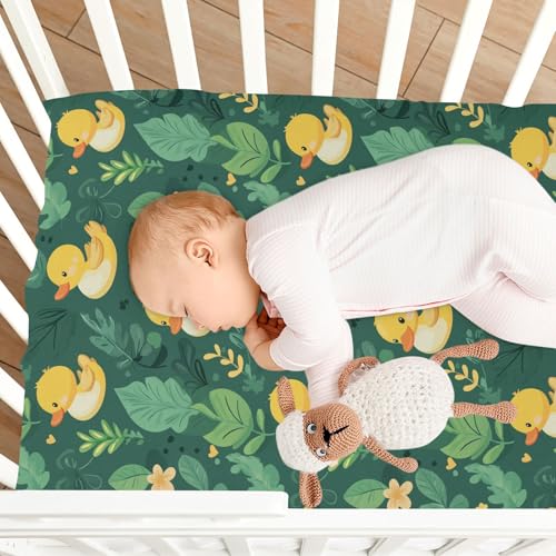 Image of Caikeny Fitted Crib Sheet for Boys Girls Ducks Lear Green Yellow Flower Baby Crib Sheets Bassinet Sheets Crib Mattress Bed Sheets for Toddler Newborn Infant 27 x 39 in