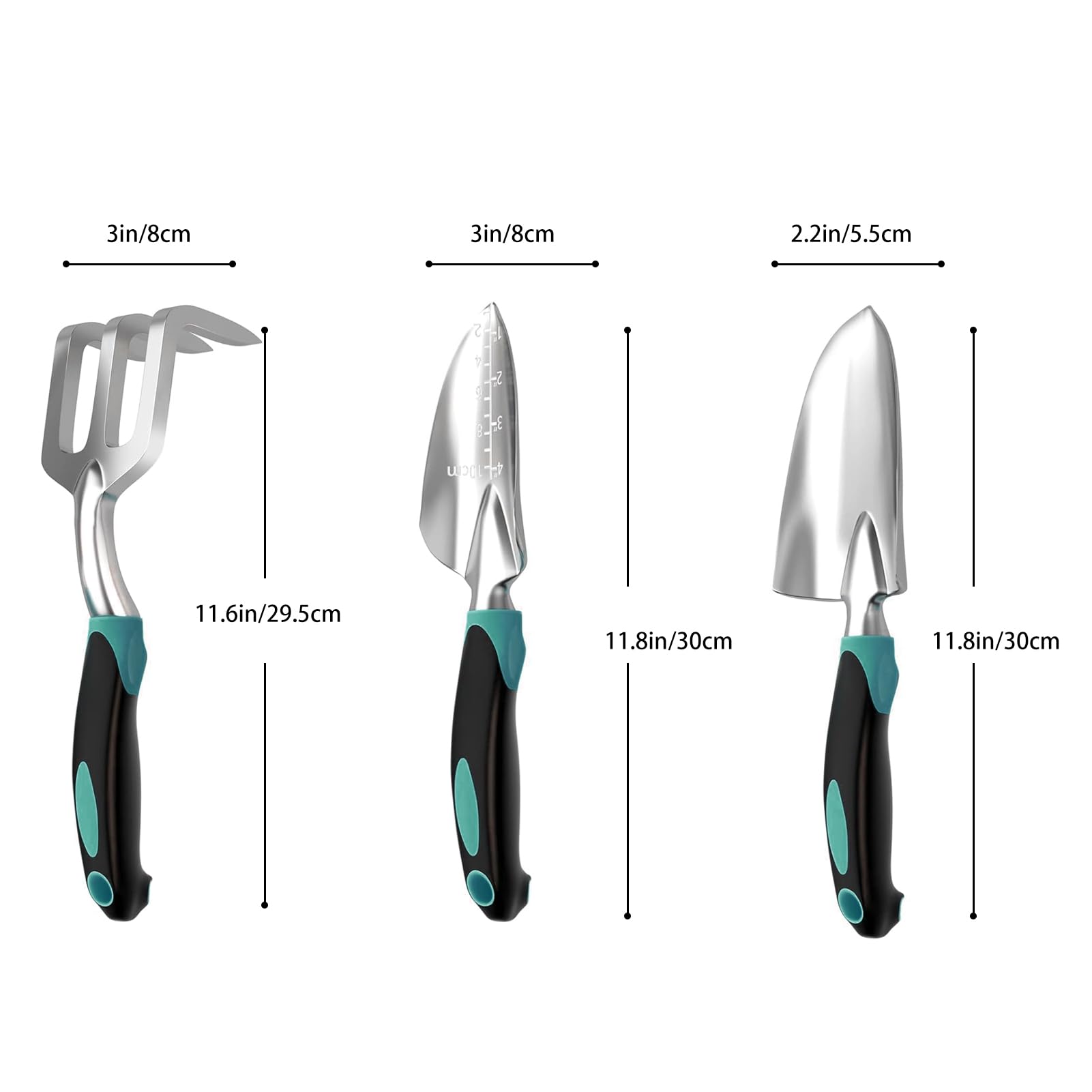 Garden Tool Set, Garden Trowel and Rake, Heavy Duty 3 Piece Gardening Tools, Non-Slip Rubber Grip, Outdoor Hand Tools, Essential Tool Set for Gardening Gifts for Mother Father Men Women Gardeners