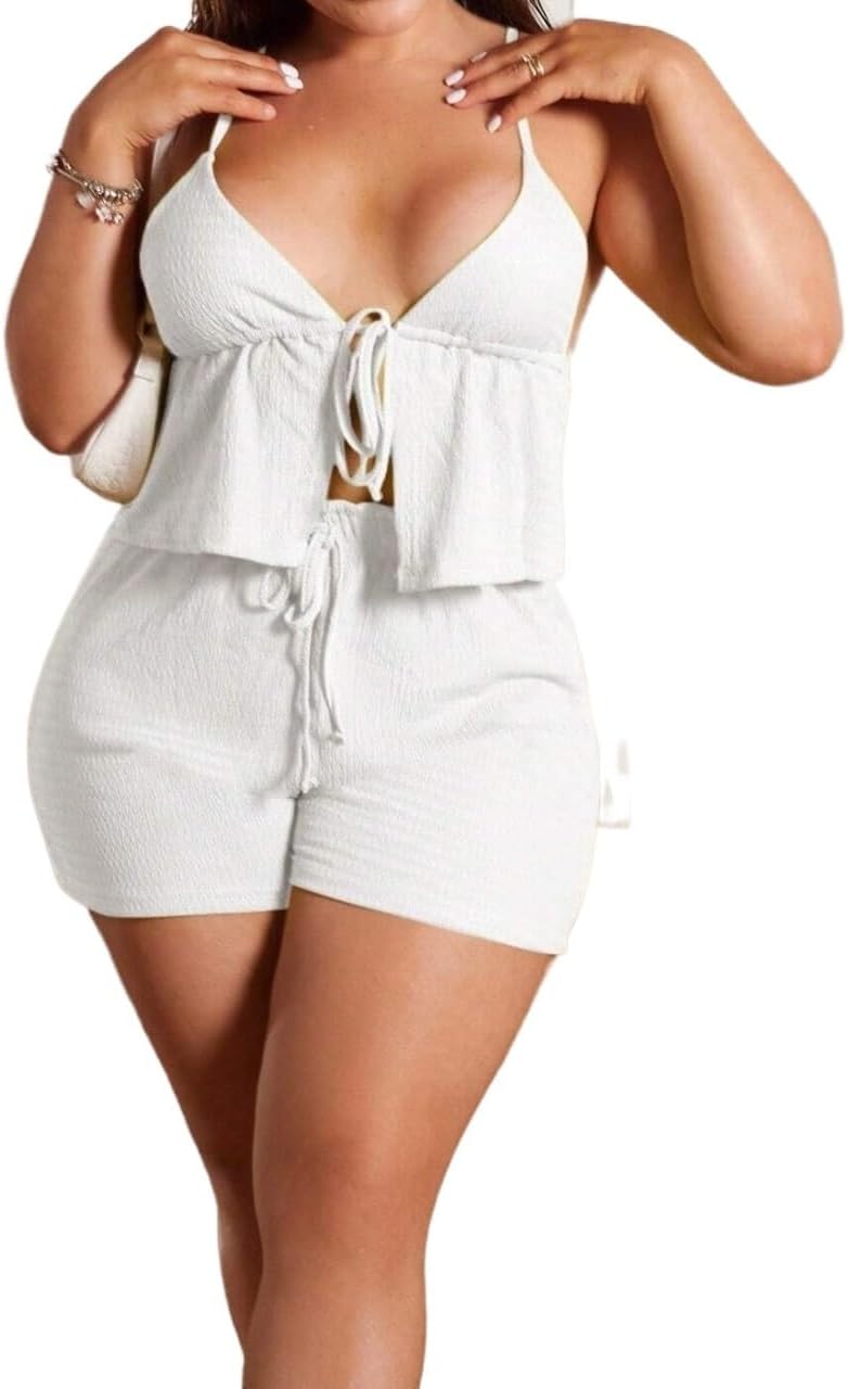 Women's 2 Piece Outfits Set - Sleeveless Backless Cropped Camisole and Mini Shorts for Summer Vacation