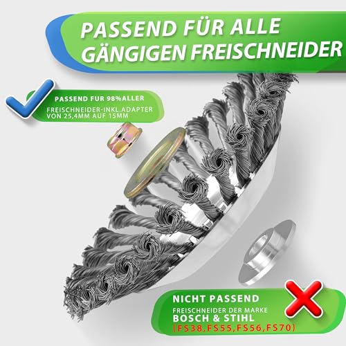 i-LEFNATE Unkrautbürste für Motorsense – 200x25,4mm Drahtbürste, Moos & Unkraut Entferner, robuste Stahlbürste für Garten, Pflasterfugen & Steinwege, inkl Adapter für 25,4mm & 20cm Bohrung