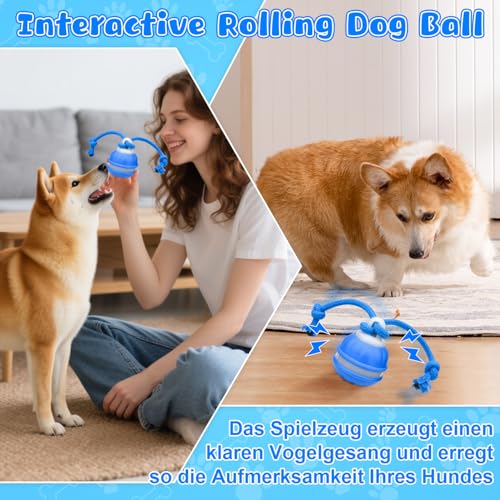 Interaktives Hundespielzeug, Interaktiver Spielball für Hunde, Interaktiver Spielball, Hundeball Elektrisch Ball mit Schwanz 3 Kauschnüren,Intelligente Hundespielzeug Ball für Kleine Hunde Welpen