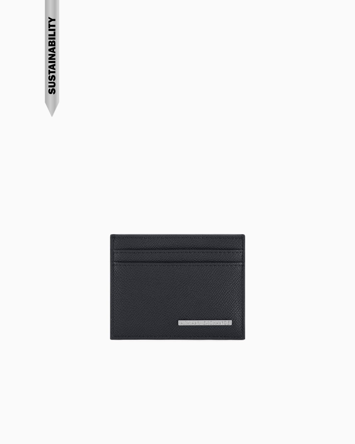 Armani Exchange Men's New York, Sustainable, Silver Logo Plate Credit Card Holder, Black, One Size