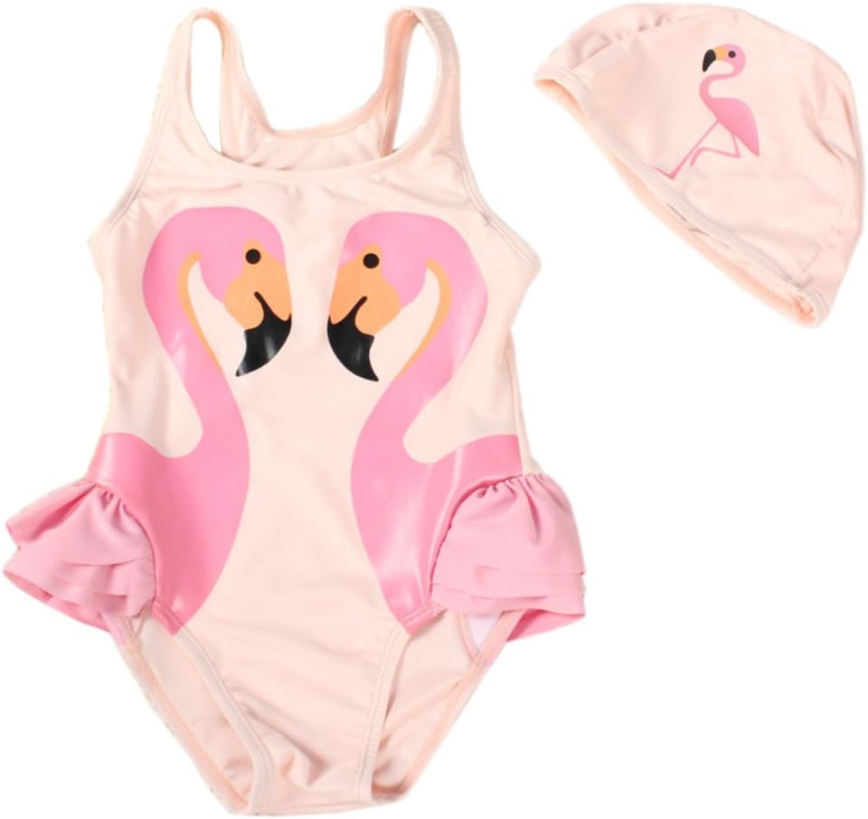 Baby Girls One Piece Swan Swimsuits Ruffle Bathing Suit Beachwear