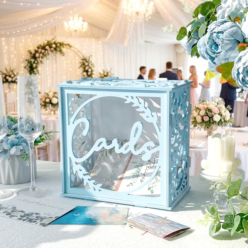 OurWarm Wedding Card Box with Acrylic Window, Blue Card Box for Party Decor by OurWarm - Used condition - Image 7