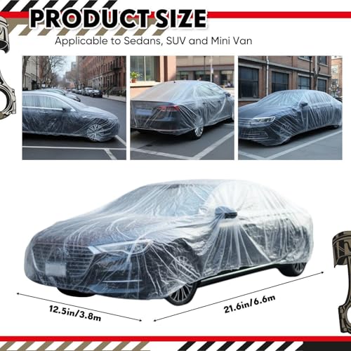 LEIFIDE 12 Pack 12.55 x 21.7ft Universal Plastic Disposable Clear Car Cover with Elastic Band Waterproof Dustproof Protective Cover Full Exterior Transparent Car Protector for Sedan by LEIFIDE - Image 2