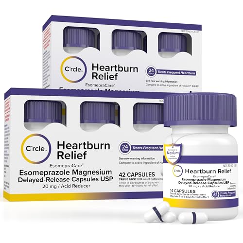 Esomeprazole Magnesium 20mg Capsules - Heartburn Medicine - 24 Hour Acid Reducer - Delayed Release Mini Capsules - Acid Reflux Medicine and Digestive Support - Six 14 Ct Bottles